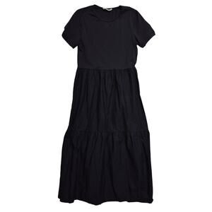 Stradivarius T Shirt Maxi Dress Black Women Small Tiered Casual Modest